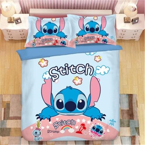 Disney Stitch Printed Bedding Set Home Textile Cartoon Single Twin Full Queen King Size Bedclothes Childrens Boy Girl Bedroom