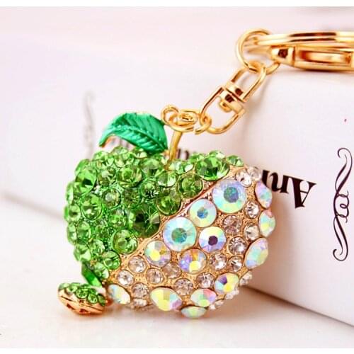 Korean creative lovely car key chain womens bag accessories fruit shape metal pendant small apple shape Keyring small gift