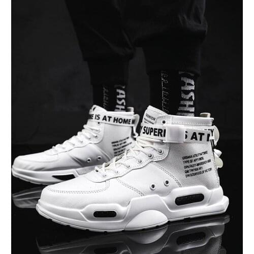 Large Size PU Leather High-soled Sneakers Sport Man Brand Athletic Sports Shoes Women Running Shoes Men White Fitness Flat D-641