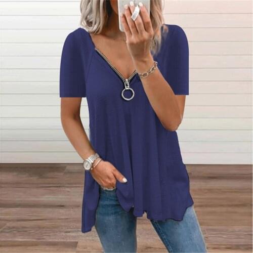 Summer Women Fashion Solid Color Tops Elegant Short Sleeve Lady Top T-Shirt Plus Size Loose Pullover Tunic V Neck Basic Tees