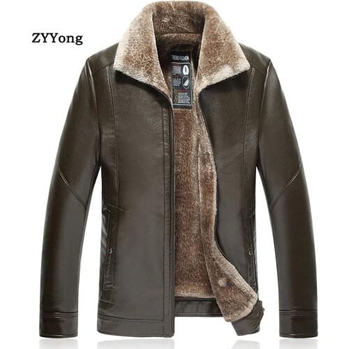 Winter Black Fleece Leather Jacket Men Parka Coat Overcoat Plus Velvet Warm PU Business Classic Brown Windbreaker Outwear 7XL