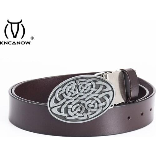 Male High Quality Genuine Real Leather Strap Celtic Knot Buckle Brand Belts For Mens Jeans Cowboy National Style Ceinture Homme