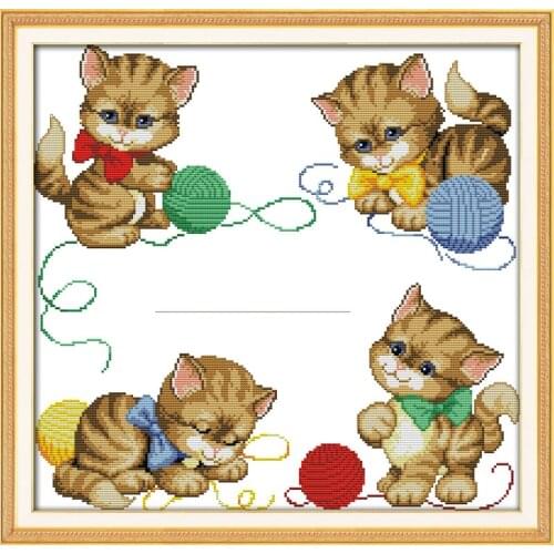 The kittens friendship cross stitch kit 14ct 11ct count print canvas stitching embroidery DIY handmade needlework