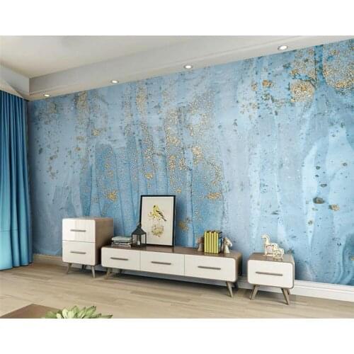 Papel de parede 3d Sky Blue Mural Wallpaper Golden Misty Rain Blue Marble Pattern Living Room Bedroom TV Background 3D Wallpaper