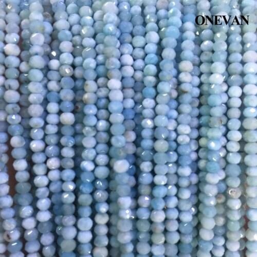 ONEVAN Natural Dominica Larimar Faceted Rondelle Charm Beads 2x3mm Stone Bracelet Necklace Jewelry Making Diy Accessories Design
