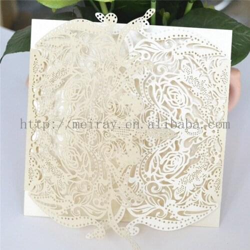 Promotional Laser Cut Pearl Paper Luxurious Banquet Invitation Card From Mery Crafts