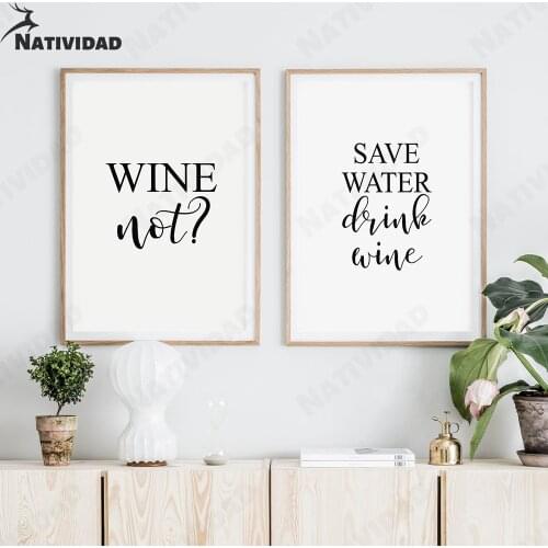 Save Water Drink Text Wall Art Wine Posters and Print Black and White Funny Kitchen Wall Pictures for Bedroom Decoration Poster