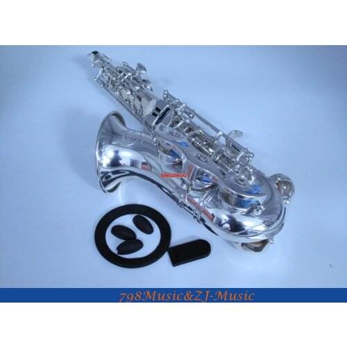 Silver Plated Curved Soprano Saxophone Bb key to High F key FREE LORICO Saxophone Ring Mute L-RS