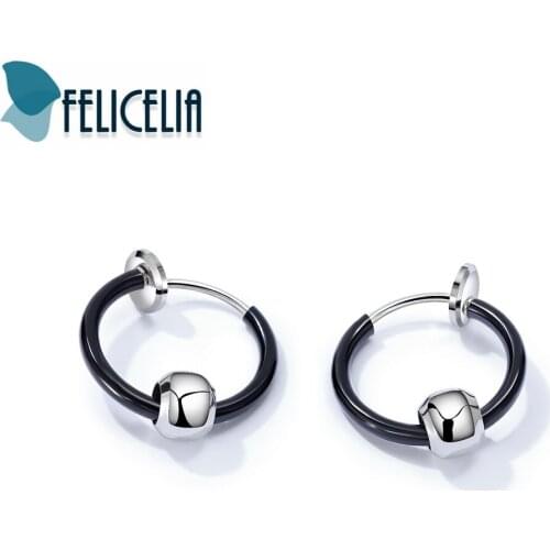 Felicelia Stainless Steel Black Silver Color Beads Clip On Earrings For Women Men NO Hole Hip-Hop Cool Earrings Jewelry