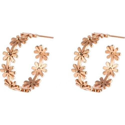 Stainless Steel Rose Gold Daisy Hoop Earrings Jewelry Flower Funny Face Earrings Jewellery Gift For Him
