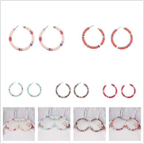 BOHO Polymer Clay Hoop Earrings Soft Ceramic Circle Wafer Hollow Hoop Earrings