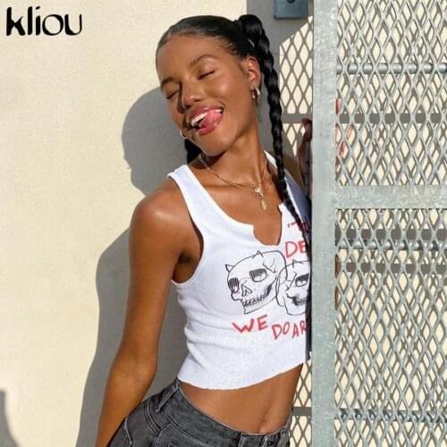 Skinny Activity Camisole Tops Sleeveless Streetwear Graphic Women Tank Crop Harajuku Kliou Cyber Y2k Aesthetic Chic Tops Cyber Y