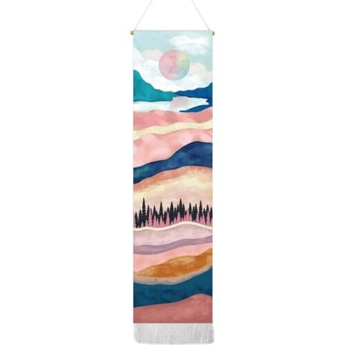 Narrow Tapestry Wall Hanging Long Landscape Painting Nature Landscape Tapestry for Home Bedroom Vertical Tapestry
