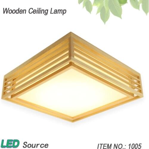 Japanese Style Tatami Wood Ceiling and Pinus Sylvestris Ultrathin LED Lamp Natural Color Square Grid Paper Ceiling Lamp Fixture