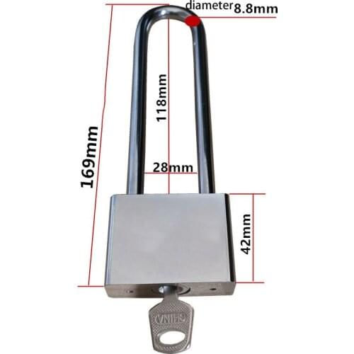 Key Padlock Stainless Steel Long Release, 118mm Shackle Safety Lock, with 3 Keys 50mm Wide Body, Suitable Door Cabinet Drawer XD
