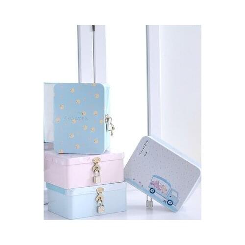 Tin Box Lockable Small Storage Box Cosmetics Jewelry Desktop Storage Case With Lock and Key Sundries Box Secret Box