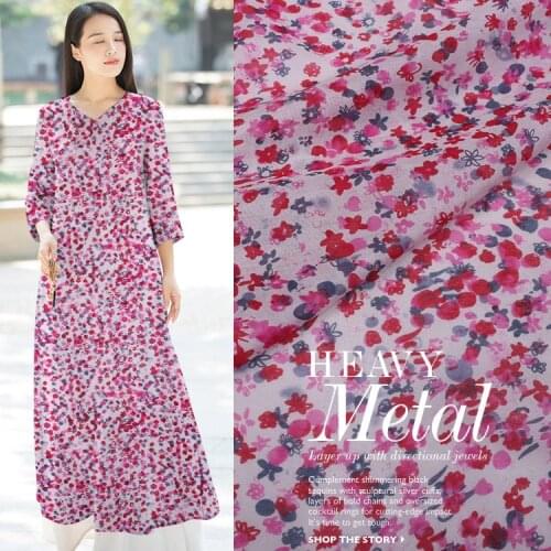 1 Meter Pink Red Floral Print Flower Silk Cotton Fabric Mulberry Dress Material for Sewing