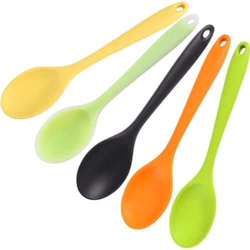 1Piece Silicone Spoon Temperature Sensing Spoon Household Candy Color Stirring Spoons Kitchen Non-Stick Food Grade Soup Spoons