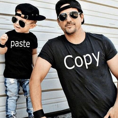 1pcs Funny Daddy and Kids Baby T-shirt Copy Paste Print Short Sleeve Family Matching Clothes Outfit Dad and Me Black T Shirt