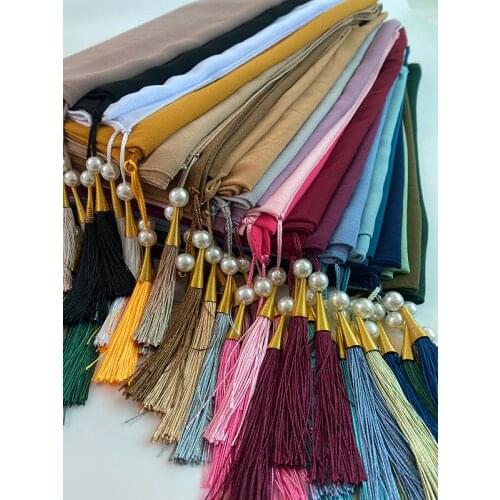10pc/lot Bubble Chiffon Solider Color Scarf Long Soft Wrap Scarf Shawl Scarves Femme Bufandas With Pearls Hijabs Tassel Scarf