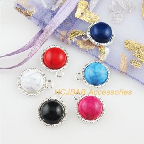 New 18Pcs Silver Color Round Flower Mixed Acrylic Charms Pendants 12.5x15mm