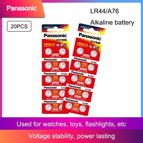 20pcs PANASONIC A76 100% Original 1.5V 0%Hg Button Cell Battery LR44 A76 AG13 SR1154 357 LR 44 For calculator Toy Cell batteries