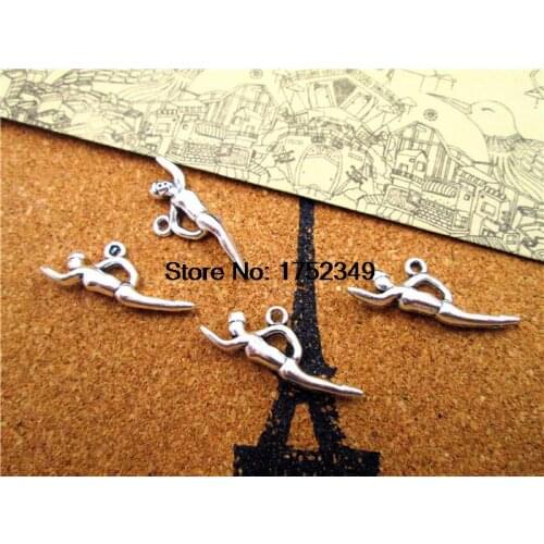 20pcs--Swimming Charms, Antique Tibetan Silver 3D Swimmer charm pendants, Sports charms 30x11mm