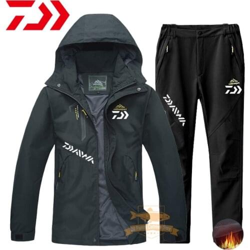 2021 Daiwa Men Fishing Jacket Autumn Winter Windproof Waterproof Plus Velvet Warm Suits Outdoor Camping Hiking Fishing Suits