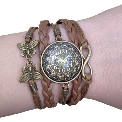 2021 New Fashion Multilayer Leather Bracelet Watch Style Punk Brown/black/white Round Time Gem Women Gift AT109-120