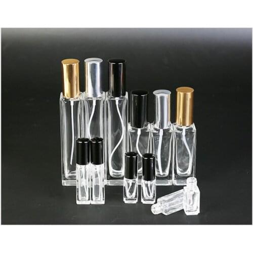 3/6/10/20/30/ml Square Glass Spray Bottle Refillable Perfume Atomizer Empty Clear Glass Parfum Bottles Gold Black Silver Cap SN