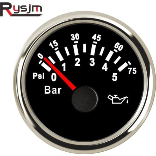 52mm 0-5Bar 0-10Bar Oil Pressure Gauge 145psi Waterproof Boat Car Oil Press Meter for Auto Motor Truck Yacht Red Backlight 9-32V