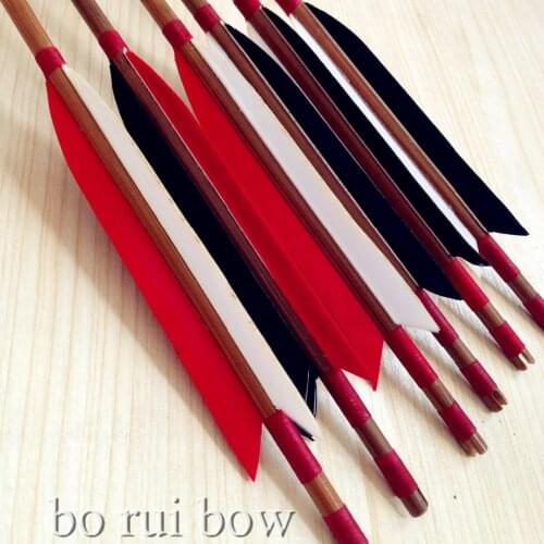 6 / 12pcs 7 inch feather. Bamboo arrow 32 inch. Black and white red Turkey real feather for archery competition outdoor hunting