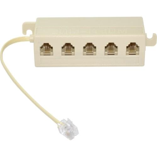 CYSM CY Beige Color 5 Way Outlet 6P4C RJ11 RJ12 Telephone Phone Modular Jack Line Splitter Adapter 1-in-5-out