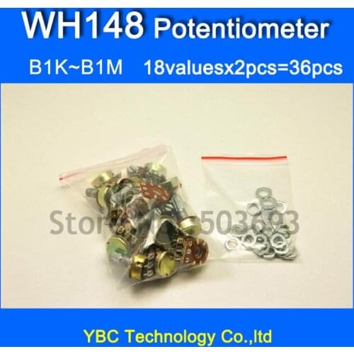 Free Shipping 18valuesx2pcs=36pcs WH148 Potentiometer B1K B5K B10K B20K B50K B100K B250K B500K B1M Variable Resistors