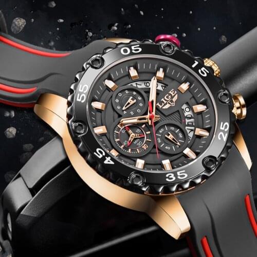 Mens New Silicone Chronograph Watch Luxury Business Waterproof Clock Fashion Date Sports Wristwatches Male LIGE 10027