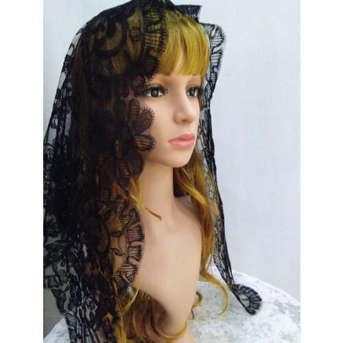 Black Catholic Lace Veil Chapel Scarf Spanish Lace Mantilla retail