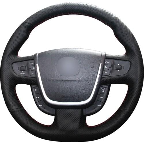 Black Natural Leather Car Steering Wheel Cover for Peugeot 508