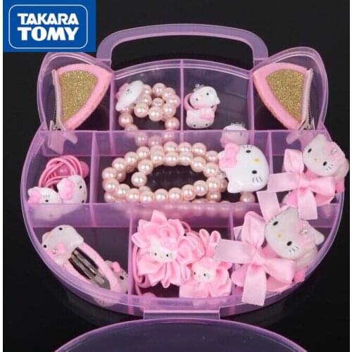 TAKARA TOMY Cartoon Hello Kitty Childrens Antique Hair Accessories Headdress Set Girls Hairpin Hair Ball Tassel Hairpin