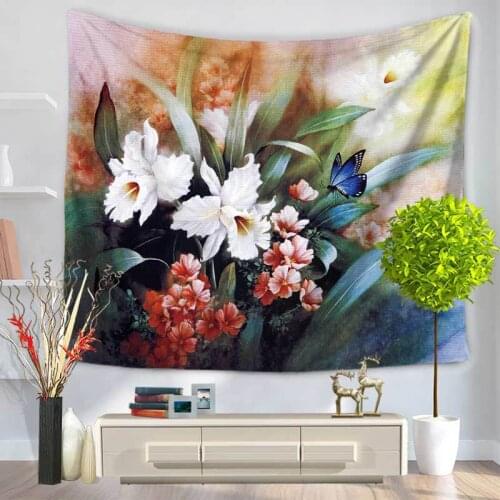 Home Euro Style Fashion Flower Printed Tapestry Oil Painting Chrysanthemum Wall Hanging Tapestries Home Wall Art Floral Gift