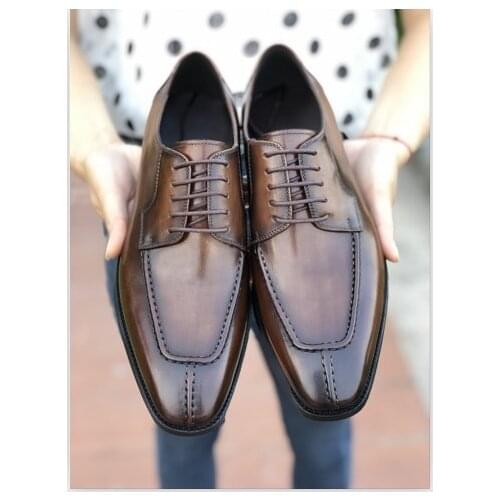 Italy Low-cut Cowhide Leather Shoes Handmade Gentleman Derby Shoes Casual men