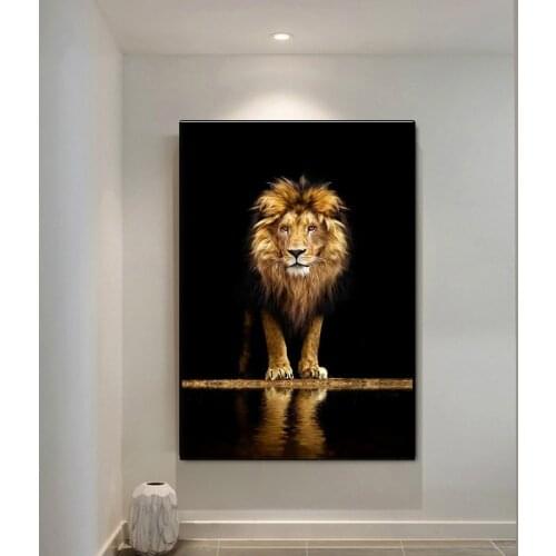 Lion In The Dark Canvas Painting African Lion Posters and Prints Cuadros Wall Art Pictures for Living Room Home Decor Unframed