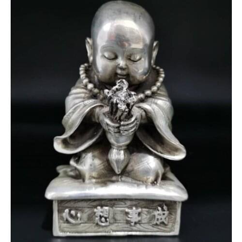 China White copper small monk crafts statue