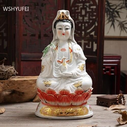Chinese Ceramics Guanyin Ornaments Home Living Room Feng Shui Buddha Statue Decoration Shop Lucky Fortune Buddha Decor Craft
