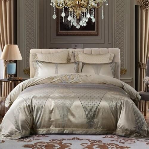 4 Pieces Fold Jacquard Silk Cotton Luxury Bedding Set King Size Queen Bed Set Duvet Cover Bedspread Pillowcase