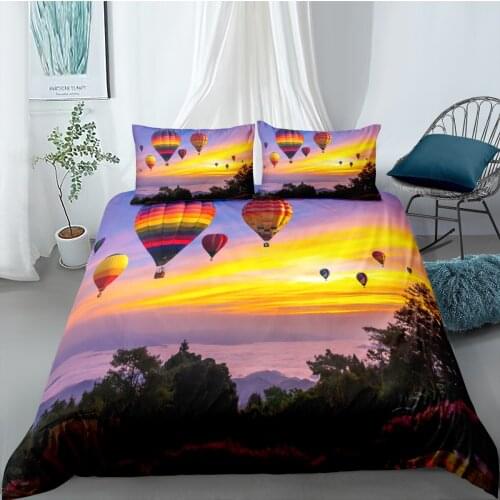 Natural Scenery 3D Hot Air Balloon Pattern Printde Duvet Cover Pillowcase Bedding Set Bedroom Quilt Covers Home Textiles 2/3 Pcs
