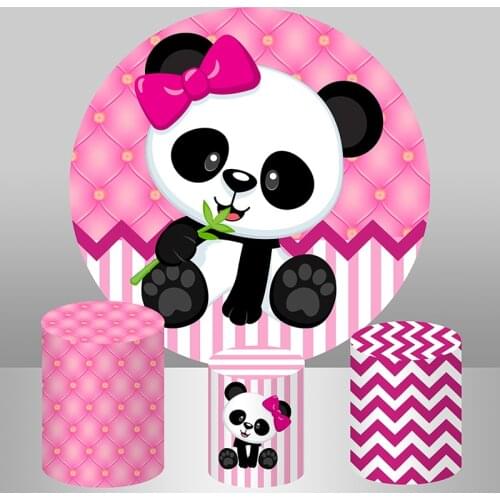 Round Panel Background Cute Panda Pink Girl Baby Shower Birthday Party Decor Candy Table Banner Elastic Circle backdrop