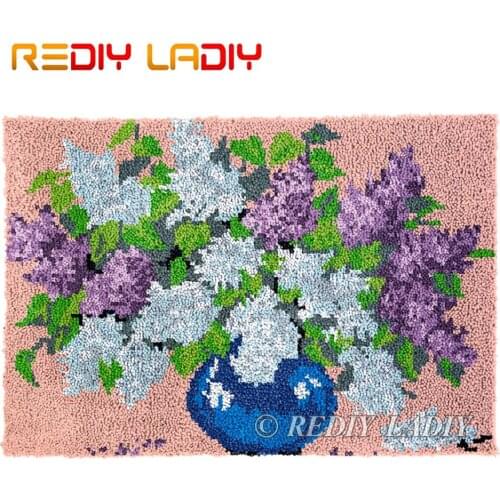 Latch Hook Rug Lilacs Vase Chunky Yarn Tapestry Kits DIY Carpet Rug Knitted Floor Mat Crocheting Cushion Arts & Crafts 85*58cm