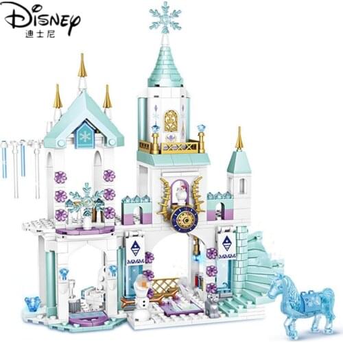 Disney 360+Pcs Frozen Anna Elsa Princess Queen Ice Castle Playground Dolls Building Blocks Brick Birthday Gift Toys for Children