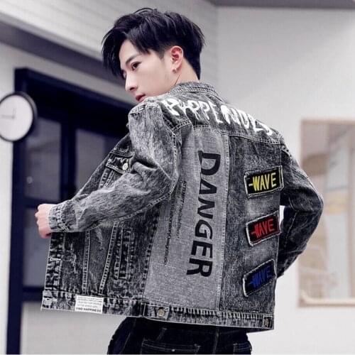 Spring Autumn Denim Leather Racer Jean Black Jacket Mens Korean Fashion Jacket Youth Casual Versatile Hot Top Streetwear Coat