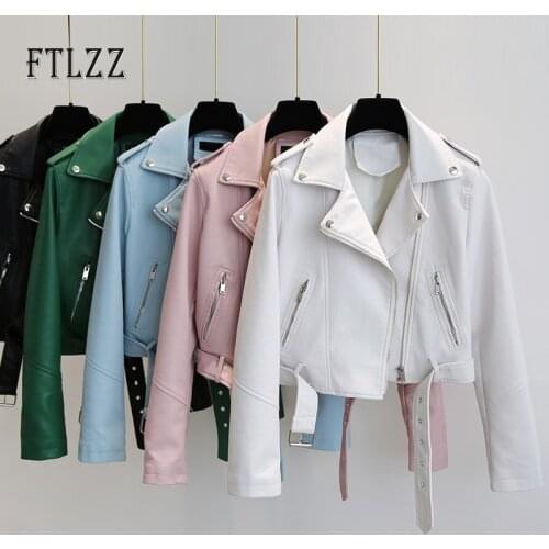 New 2020 Women Biker Faux Leahter Jacket Fashion Spring Autumn Long Sleeve Zipper Short Coats Ladies Moto Pu Outerwear Femme